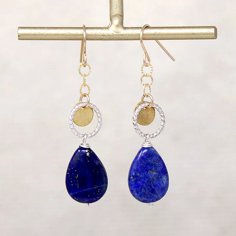 Lapis with Vintage Brass & Silver Drop Earrings by Brin