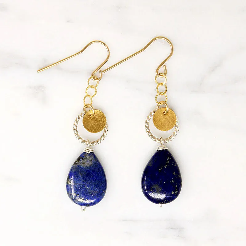 Lapis with Vintage Brass & Silver Drop Earrings by Brin