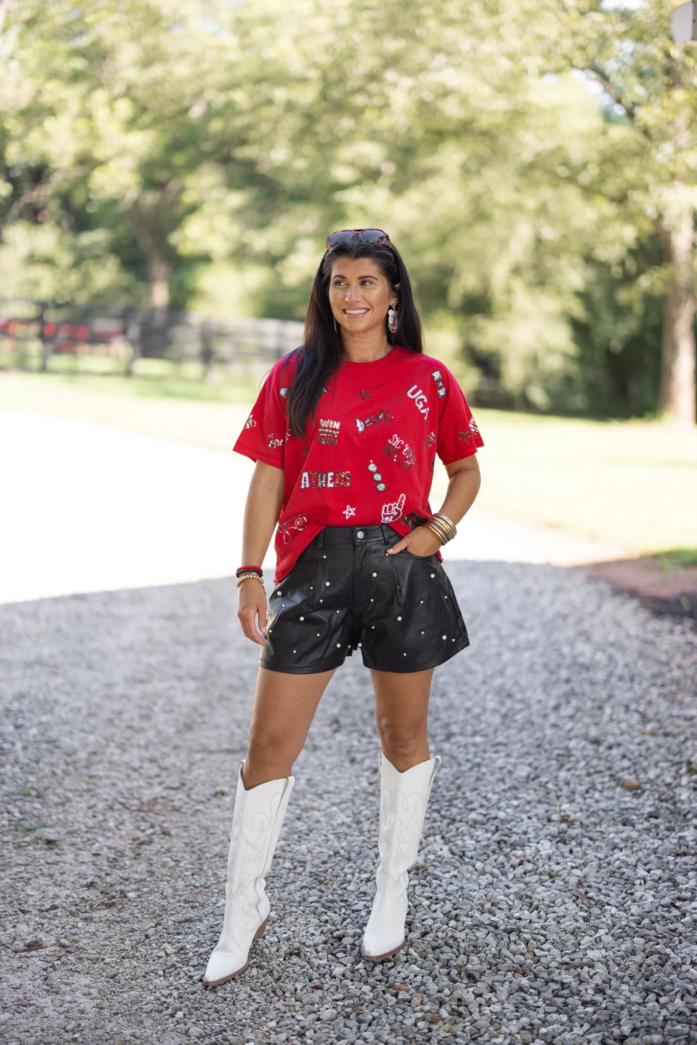 Leather And Pearls Black Shorts