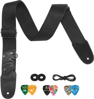 LEKATO Electric Bass Acoustic Guitar Strap 2″ Wide w/ Picks & Locks Lanyard Ring