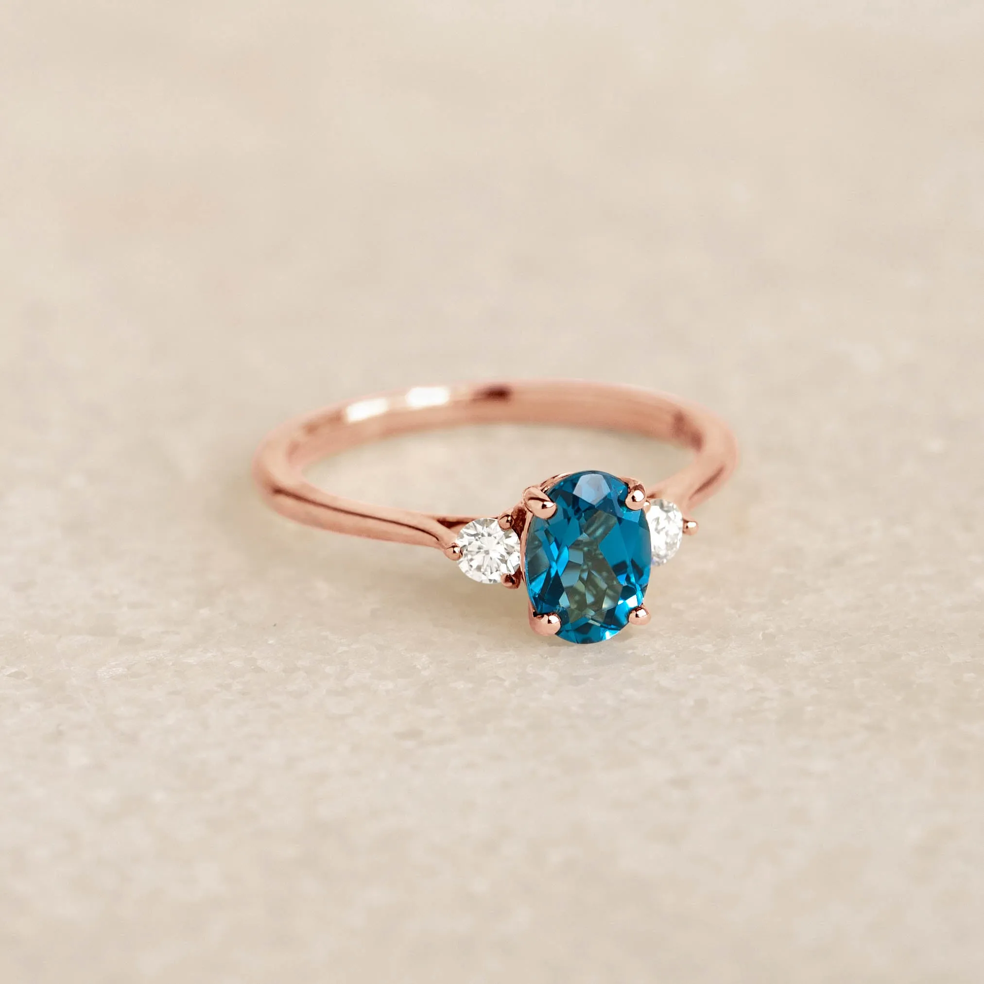 London Blue Topaz and Diamond Ring Rose Gold - Kindra