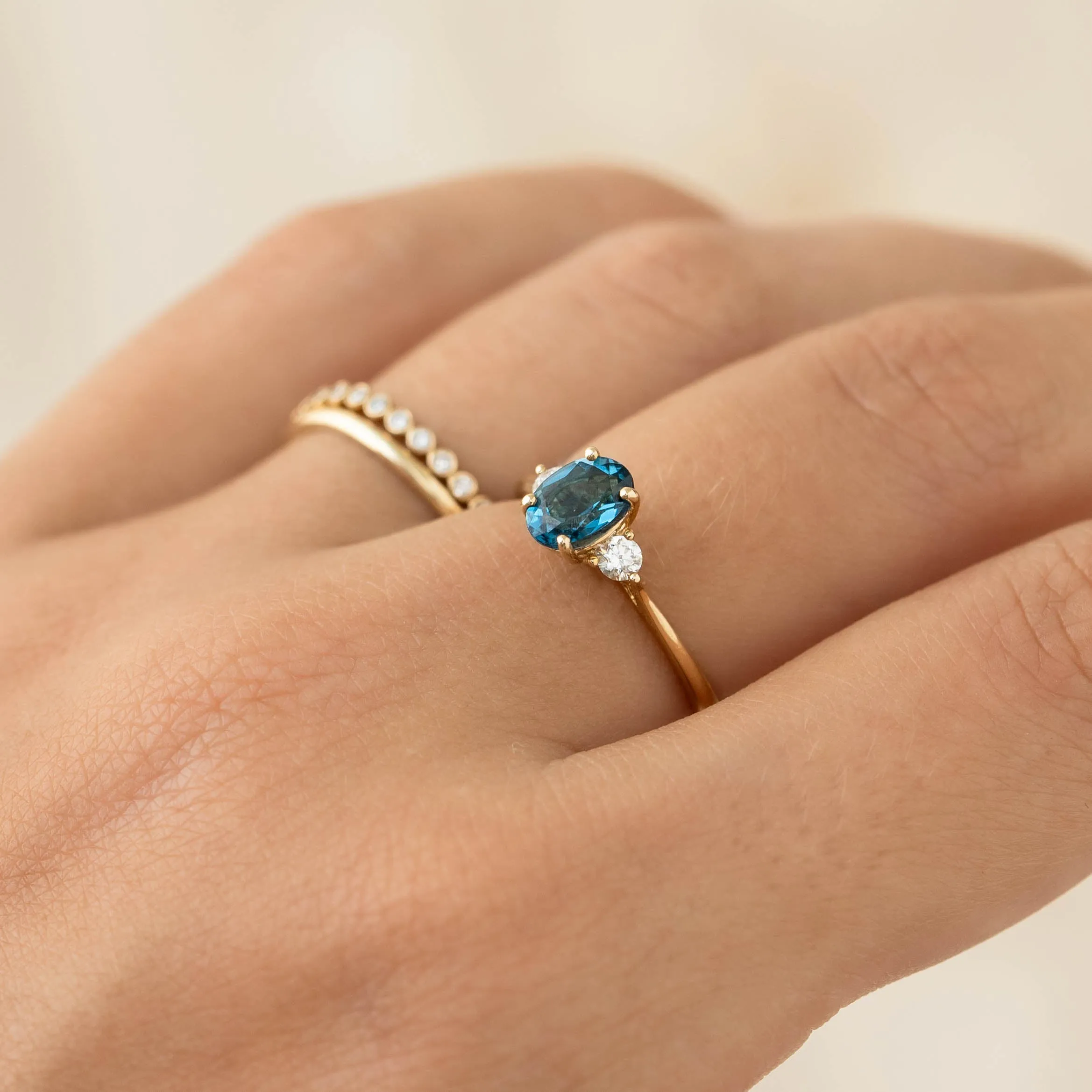 London Blue Topaz and Diamond Ring Rose Gold - Kindra