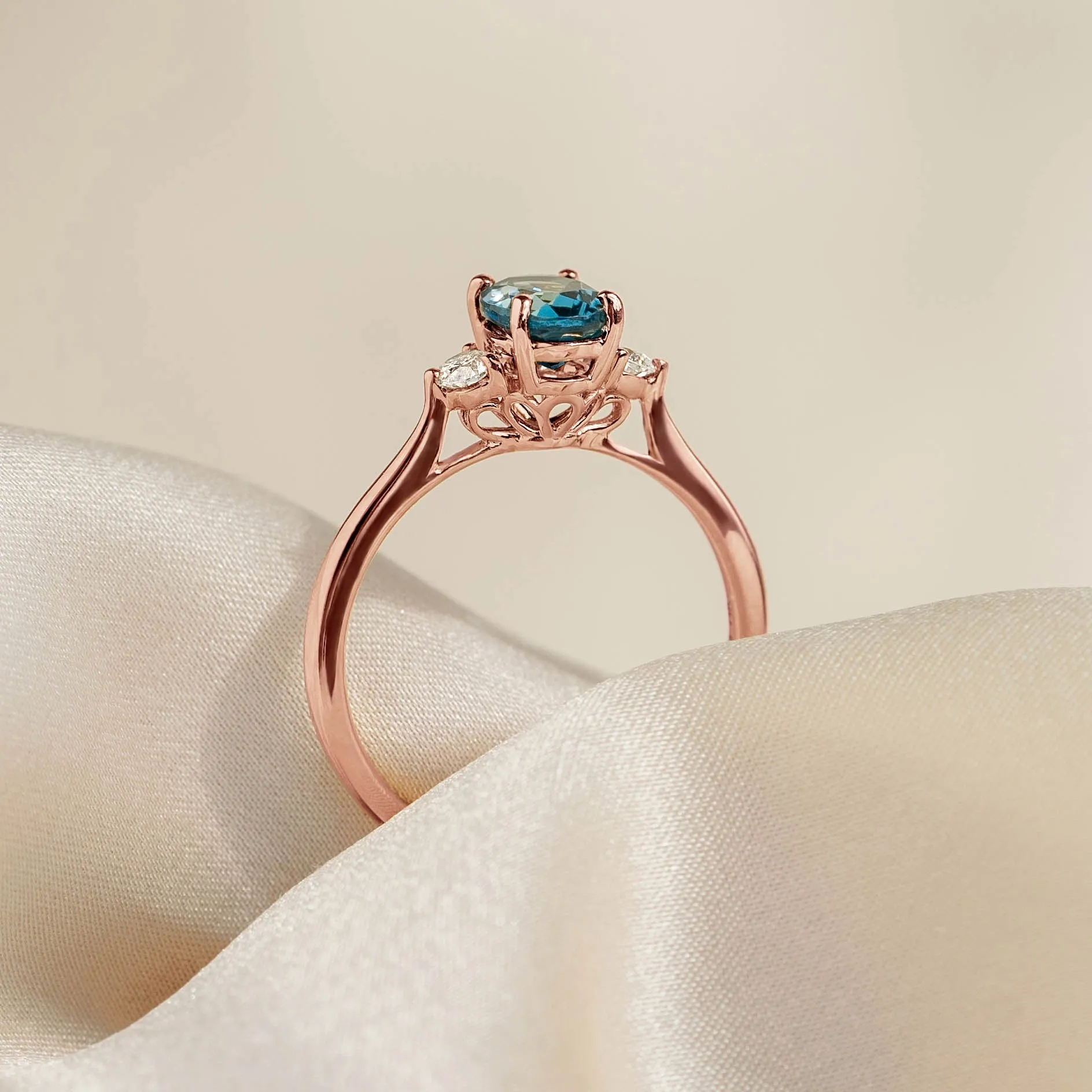 London Blue Topaz and Diamond Ring Rose Gold - Kindra