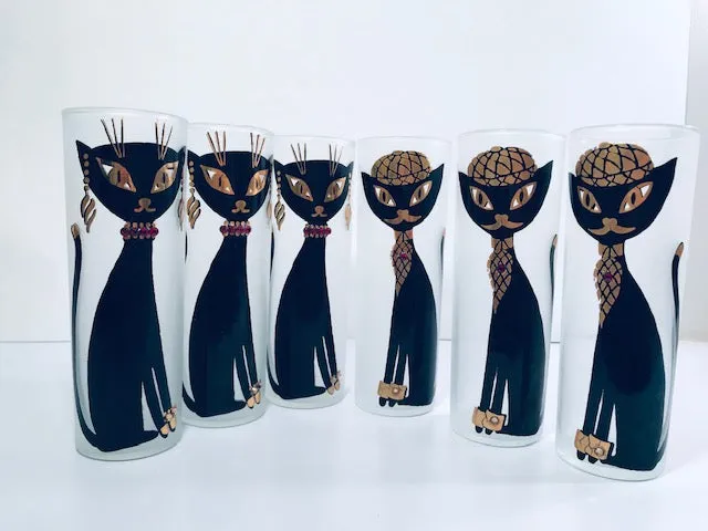 Maida Amour Hipster Siamese Cat Tall Collins Glasses (Set of 6)