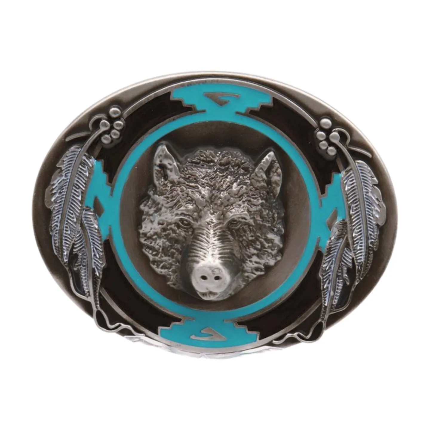 Men Western Belt Buckle Silver Metal Bear Hunter