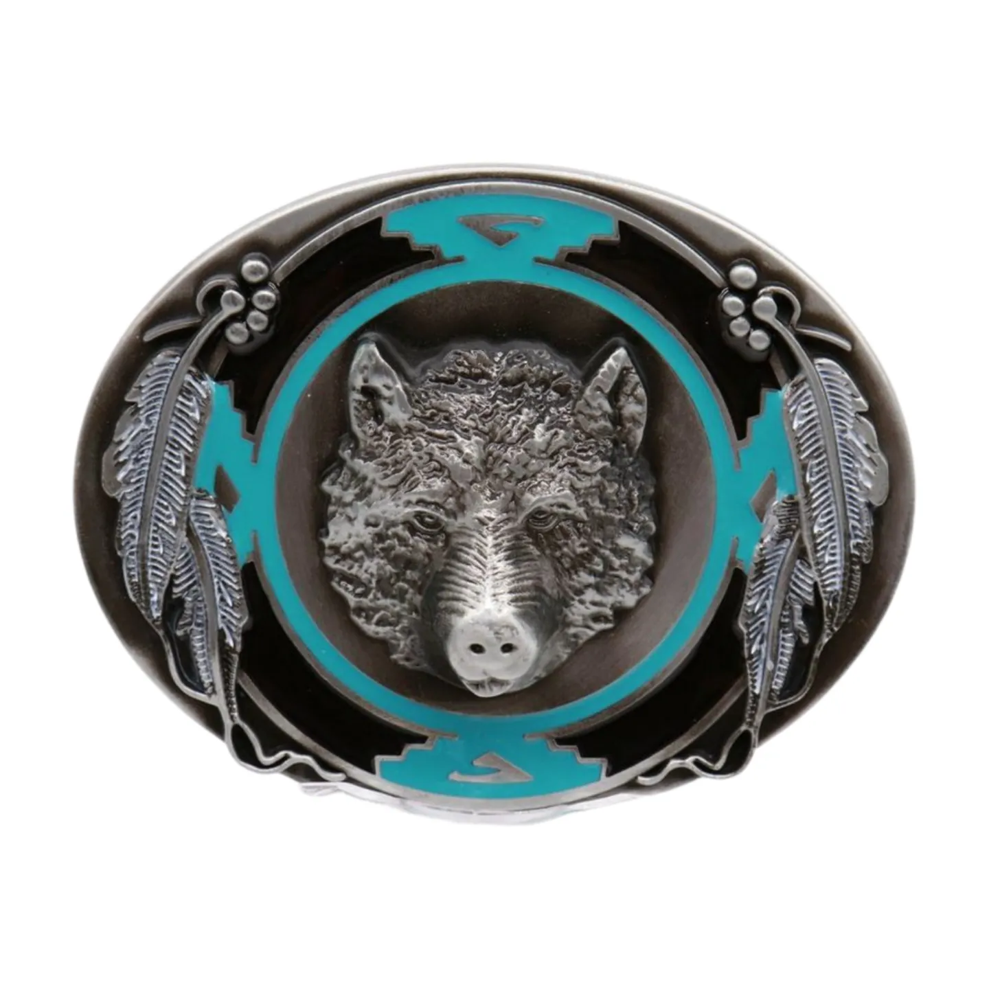 Men Western Belt Buckle Silver Metal Bear Hunter