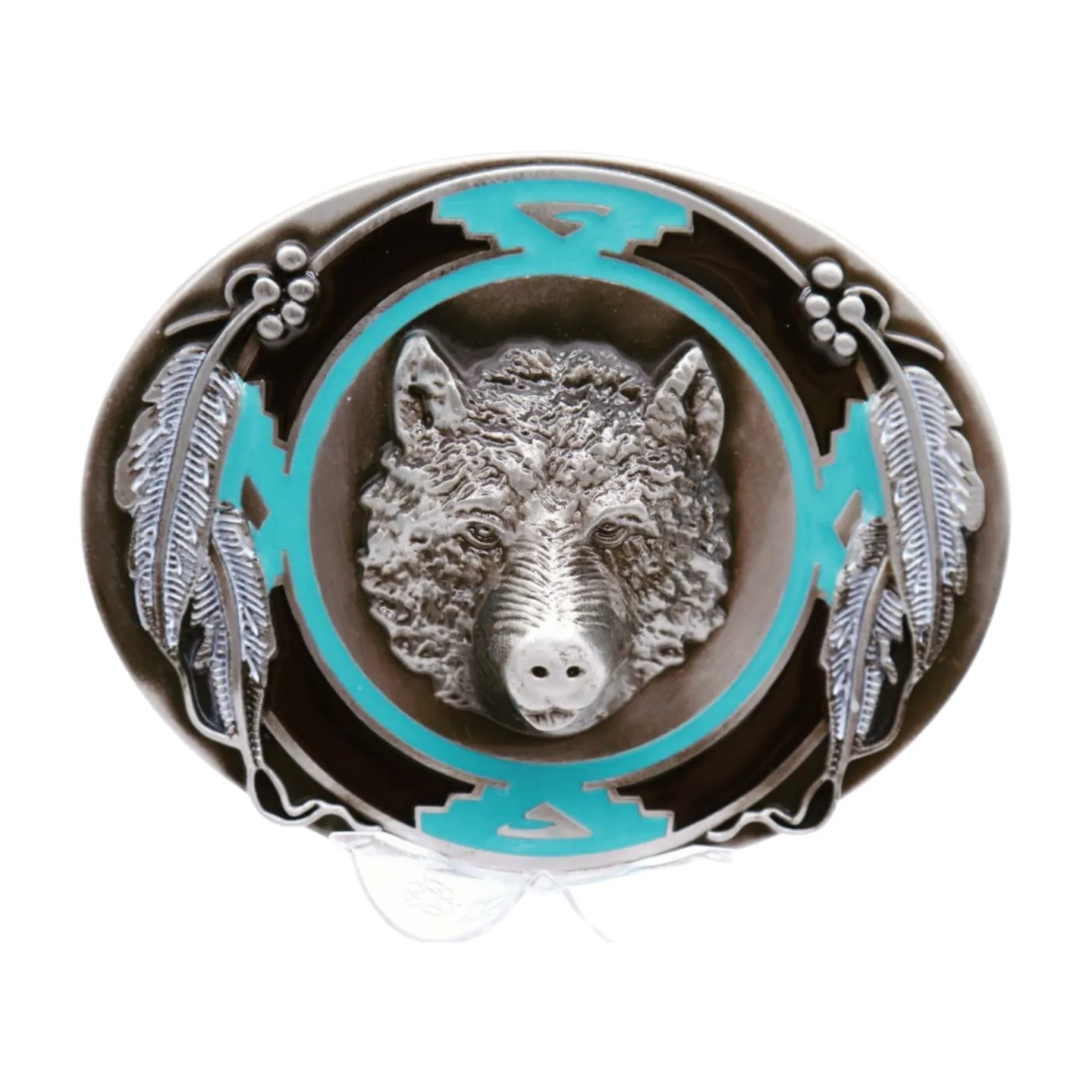 Men Western Belt Buckle Silver Metal Bear Hunter