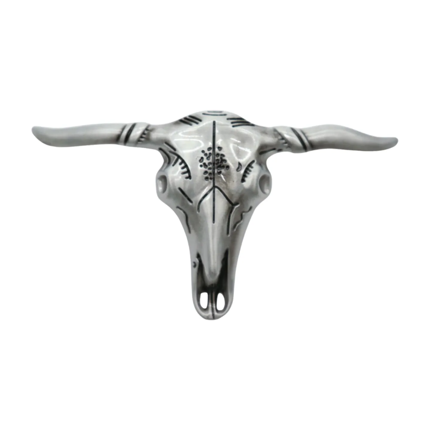 Men Western Silver Metal Belt Buckle Long Horn Texas Cow Bull Skull