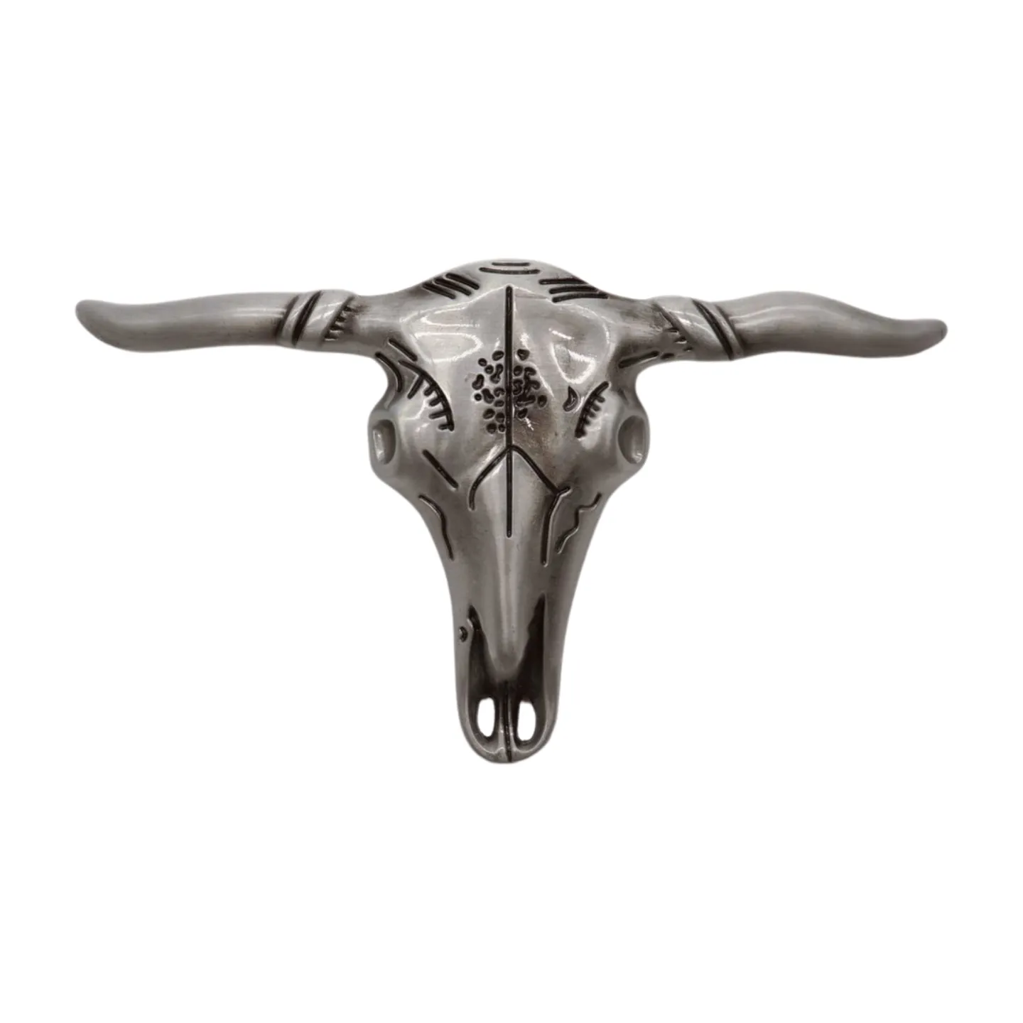 Men Western Silver Metal Belt Buckle Long Horn Texas Cow Bull Skull