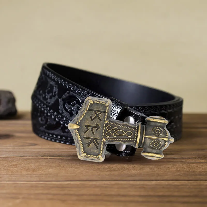 Men's DIY Brutal Viking Hammer Buckle Leather Belt