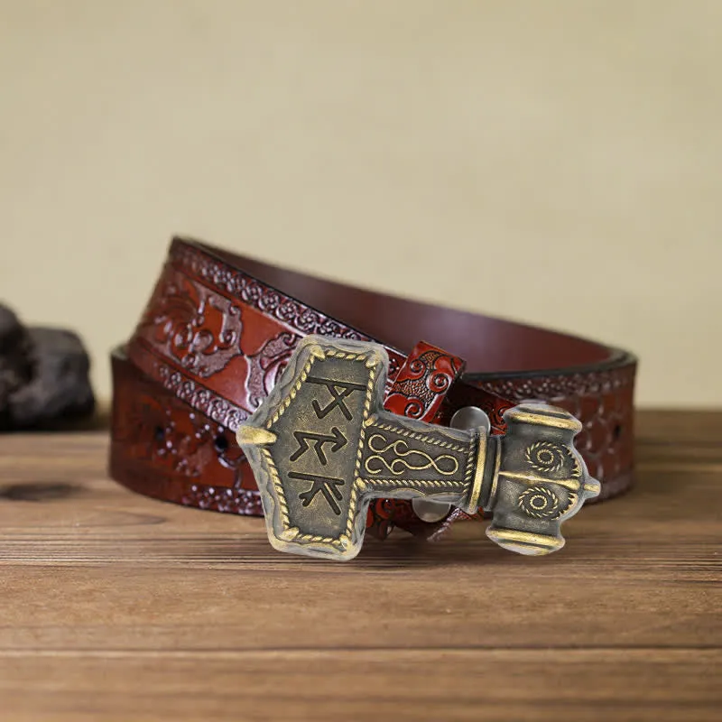 Men's DIY Brutal Viking Hammer Buckle Leather Belt