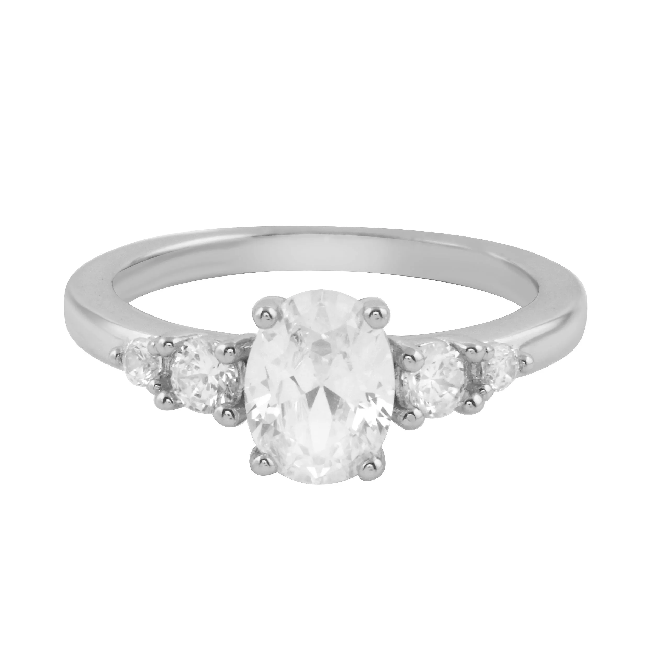 Oval and Round Diamond Five Stone Graduated Engagement Ring