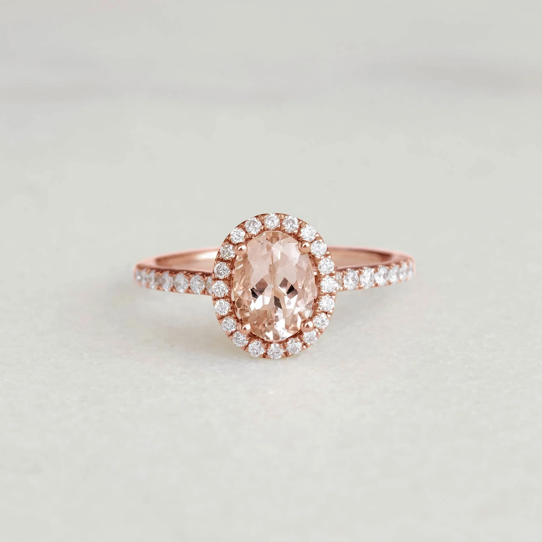 Oval Morganite Halo Ring Rose Gold - Suna