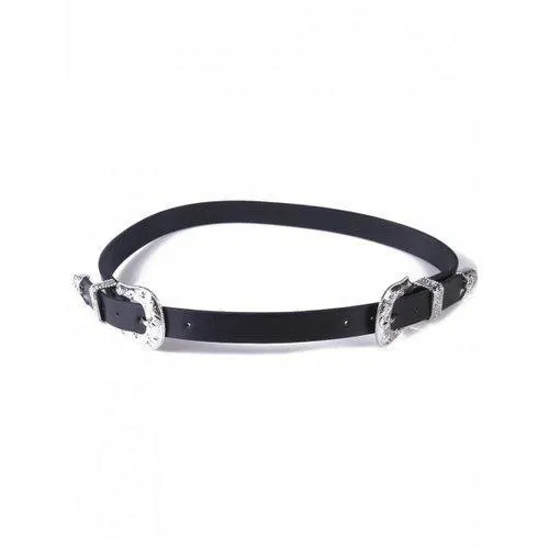 Personality Double Pin Buckles Skinny Belt - Silver