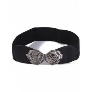 Personality Roses Elastic Wide Belt - Black