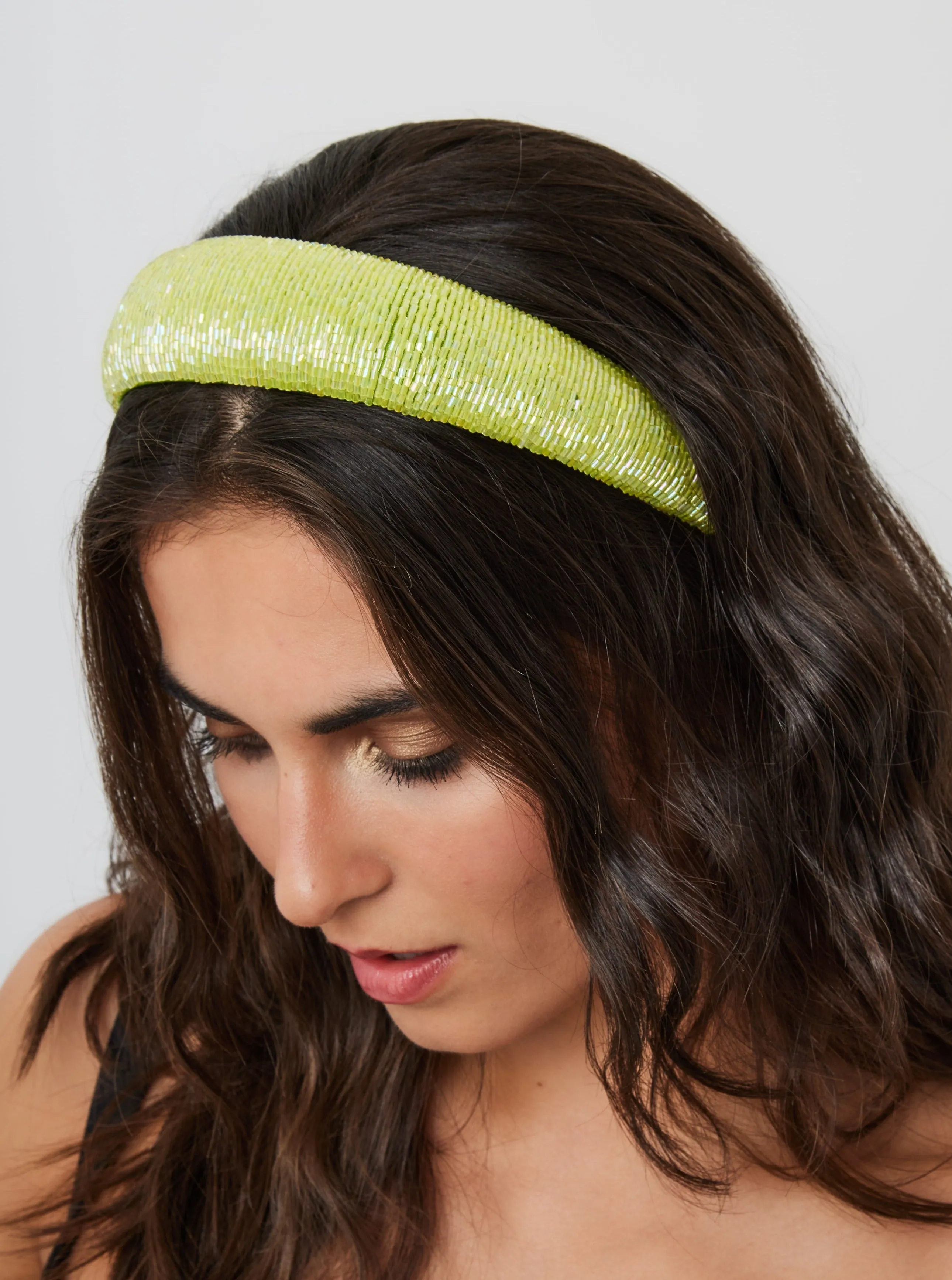 Straight Beaded Headband in Lime Green