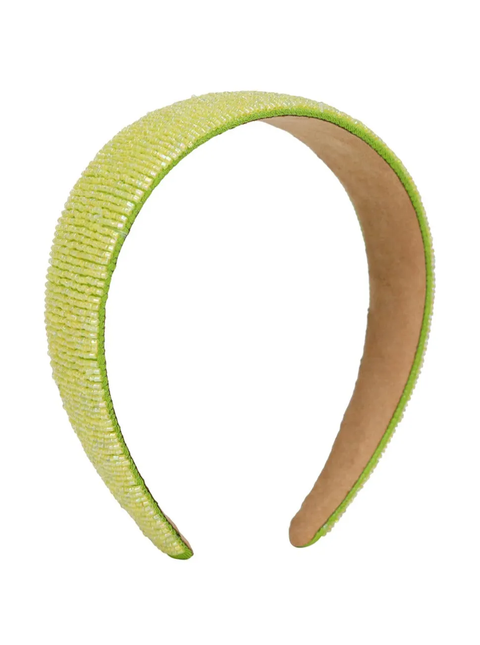 Straight Beaded Headband in Lime Green