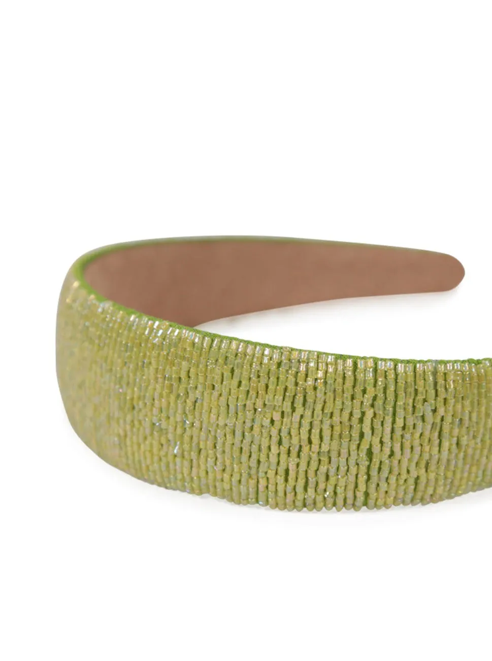 Straight Beaded Headband in Lime Green