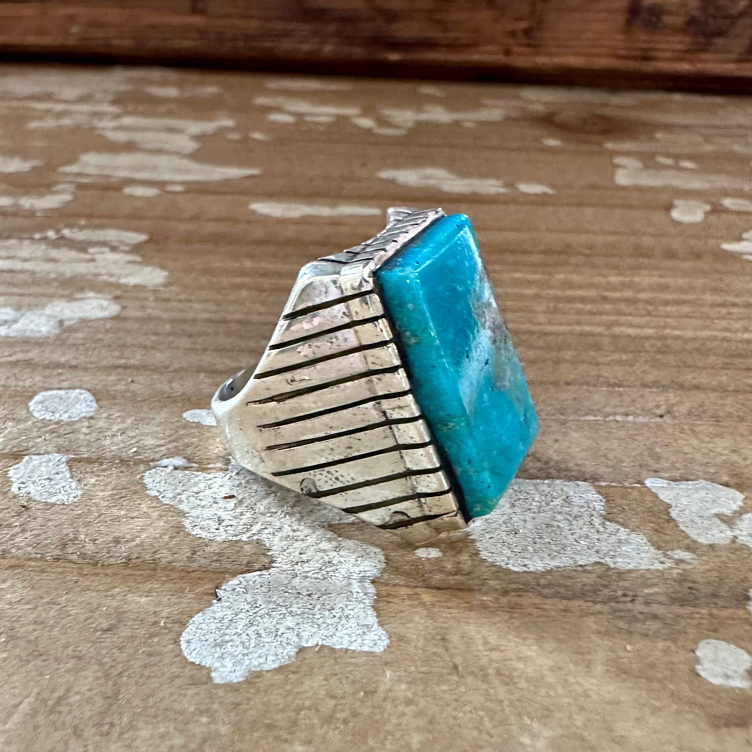 TREVOR JACK Navajo Handmade Mens Rings w/ Sterling Silver & Kingman Turquoise • Various Sizes