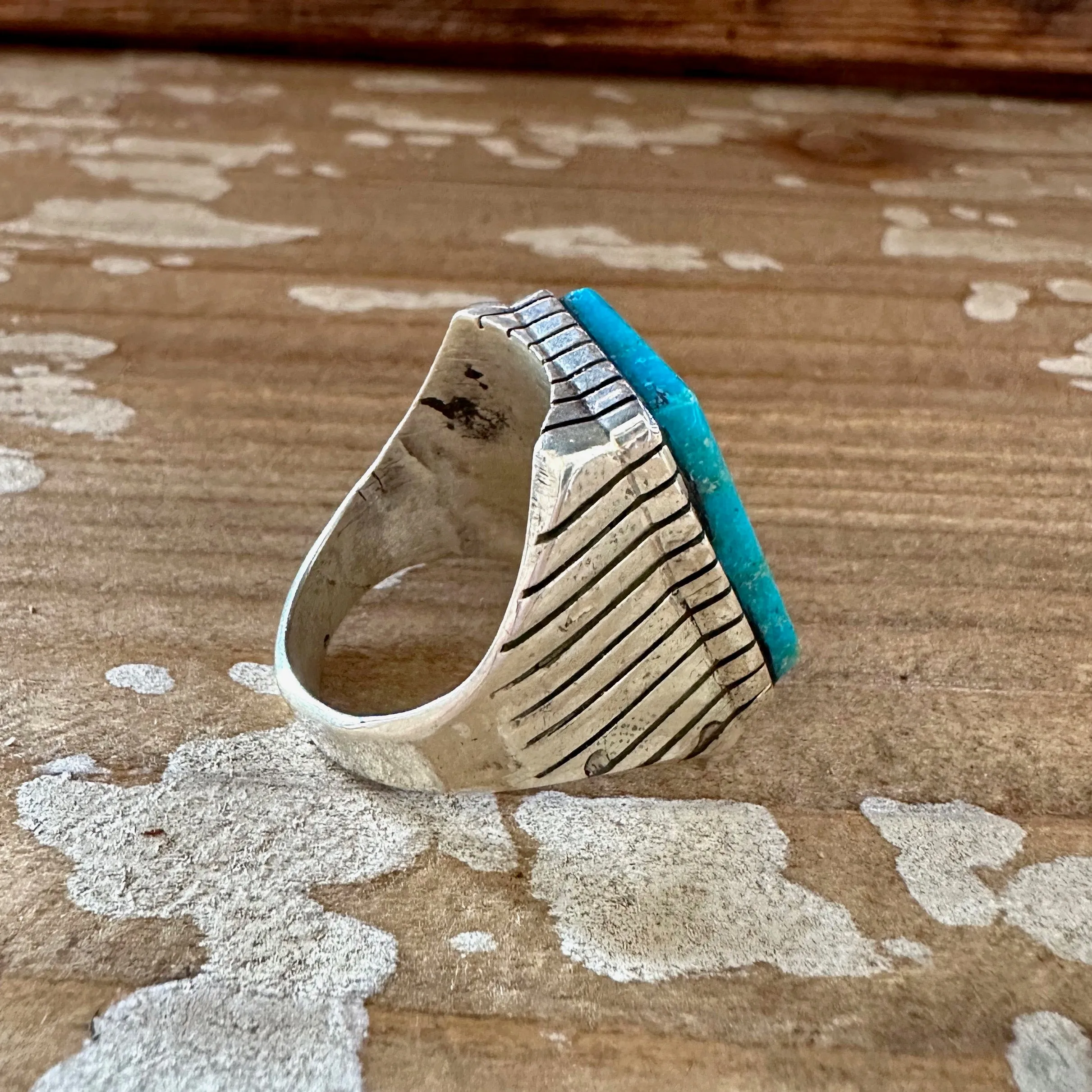 TREVOR JACK Navajo Handmade Mens Rings w/ Sterling Silver & Kingman Turquoise • Various Sizes