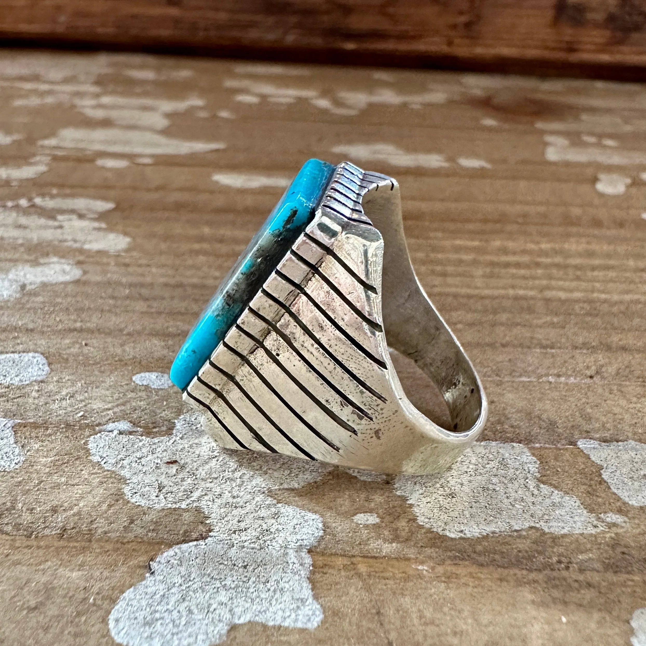 TREVOR JACK Navajo Handmade Mens Rings w/ Sterling Silver & Kingman Turquoise • Various Sizes