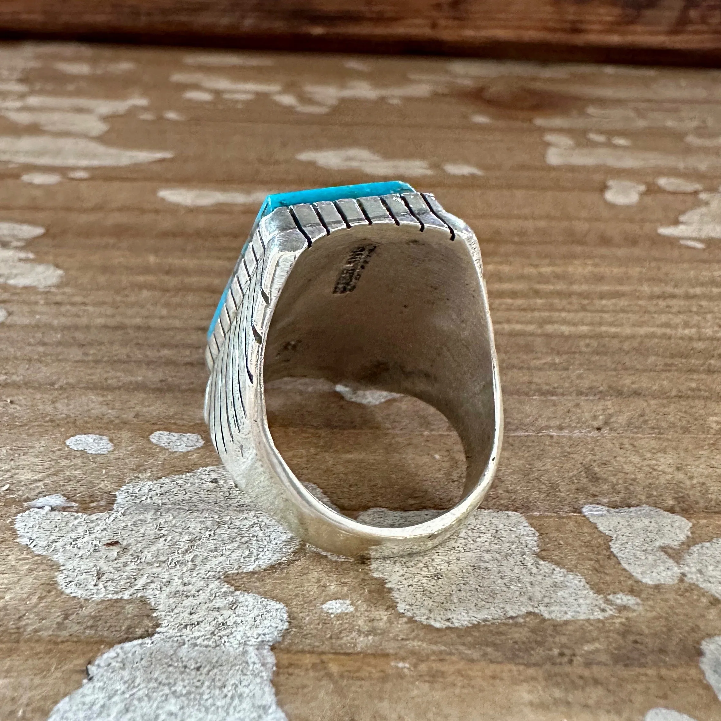 TREVOR JACK Navajo Handmade Mens Rings w/ Sterling Silver & Kingman Turquoise • Various Sizes