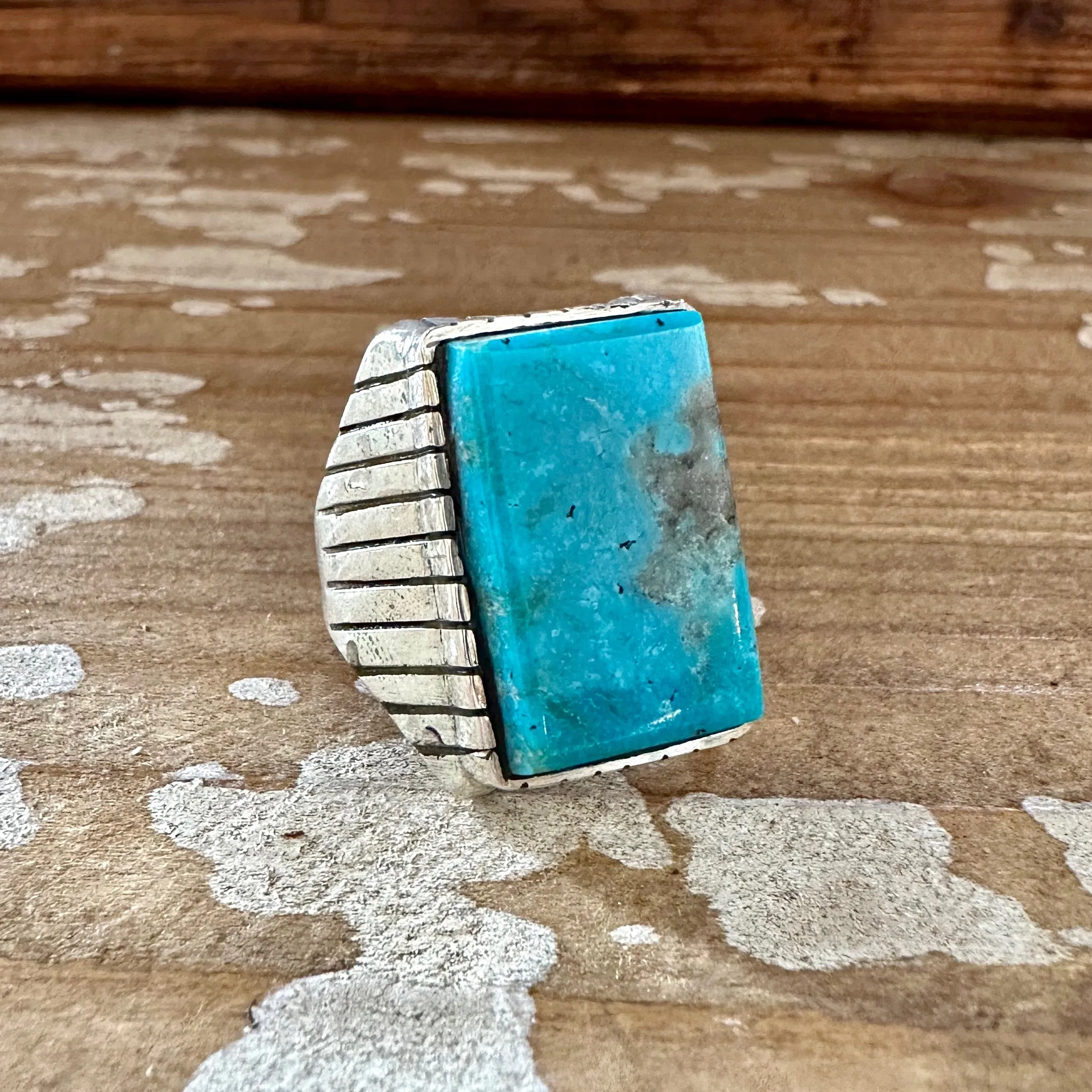 TREVOR JACK Navajo Handmade Mens Rings w/ Sterling Silver & Kingman Turquoise • Various Sizes