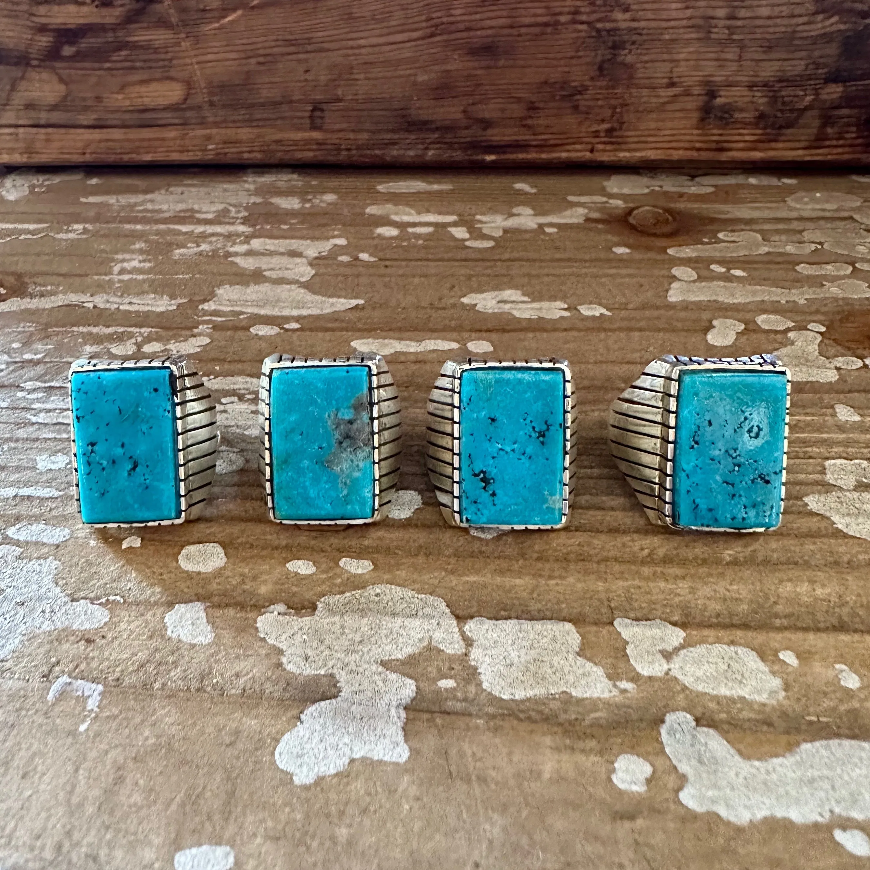 TREVOR JACK Navajo Handmade Mens Rings w/ Sterling Silver & Kingman Turquoise • Various Sizes