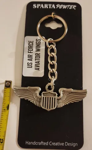 US Air Force (USAF) Pilot Aviator Wings Pewter Keychain