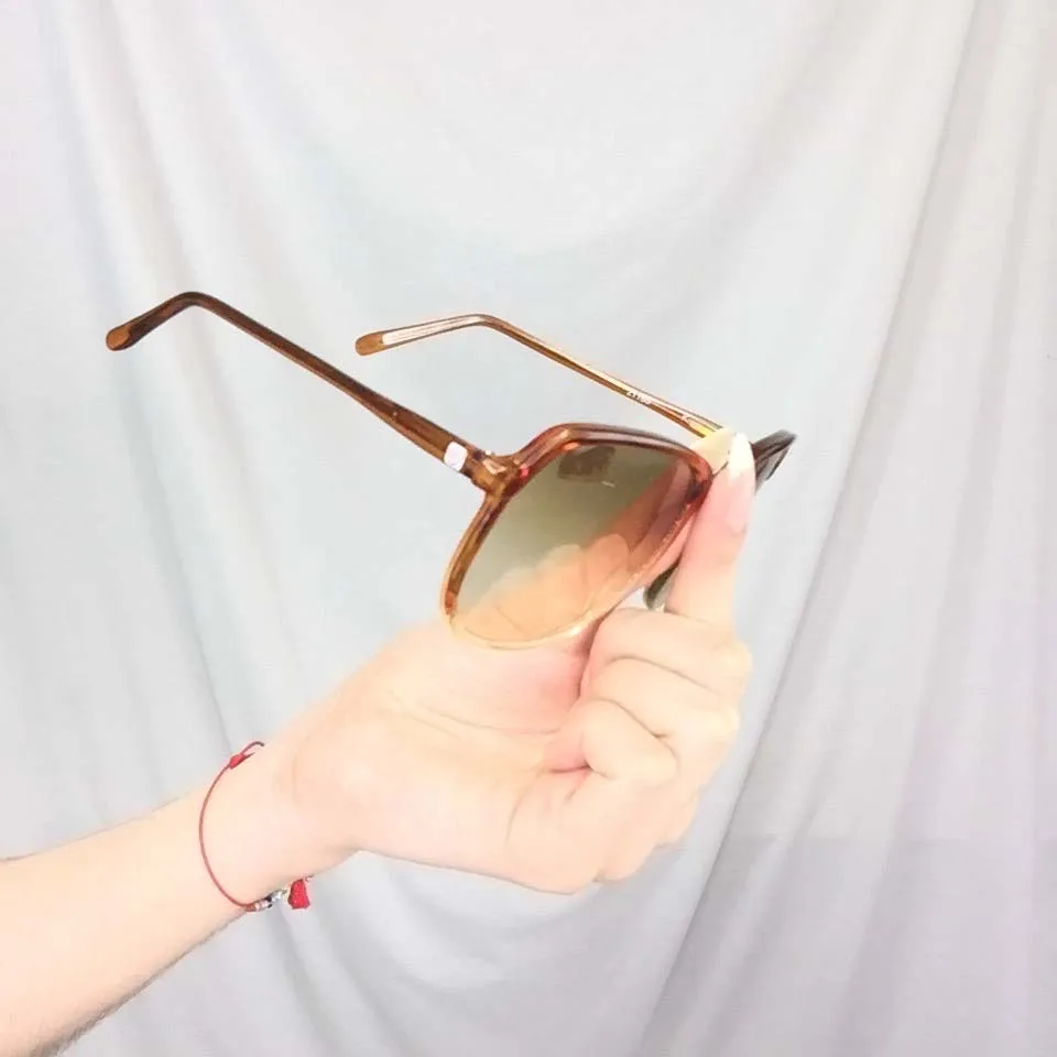 Vintage 1970s 70s| Brown Disco Glam Oversized 2 Tone Gradient Shades Sunglasses